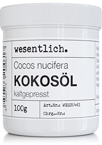 Kokosöl kaltgepresst 100g - reine Pflege für Haut und Haar - ohne Zusätze - in wiederverschließbarer Schraubdeckeldose von wesentlich.