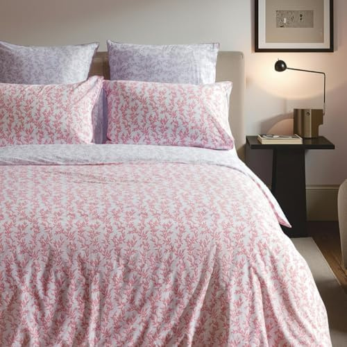 LERUUM Double Bed Duvet Cover Set Cotton Pink Lilac Leaf Floral Bedding | Reversible pink lilac leaf, OEKO-TEX certified, Soft hotel quality percale, Summer cooling-winter warm, Perfect for girls