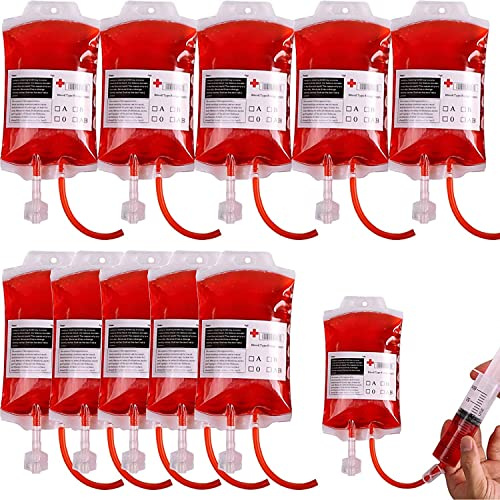 zhangxin Set di 10 contenitori per bere, per Halloween, sangue e bevande, tasche di sangue IV accessori per la decorazione di feste di Halloween, decorazione costume Halloween vampiro zombie party