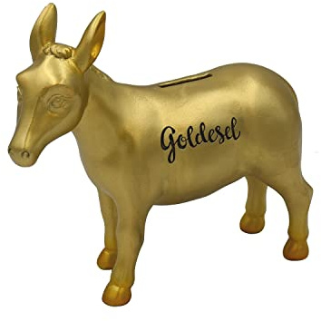 Geschenkestadl Spardose Goldesel Sparbüchse Esel Gold, B:20cm H:18,5cm T:7,5cm, 3053937