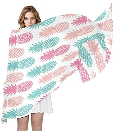 Modischer Damenschal, Sommerschal mit Ananas-Muster, lang, leicht, Seide, Chiffon, Schalldämpfer, Halstuch, durchsichtig, für Damen, Mädchen, Herren, mehrfarbig, Einheitsgröße, Mehrfarbig,
