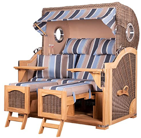 bene living Strandkorb-Set Ammersee 2,5-Sitzer Teak - PE grau - Modell 580 - Liftersystem