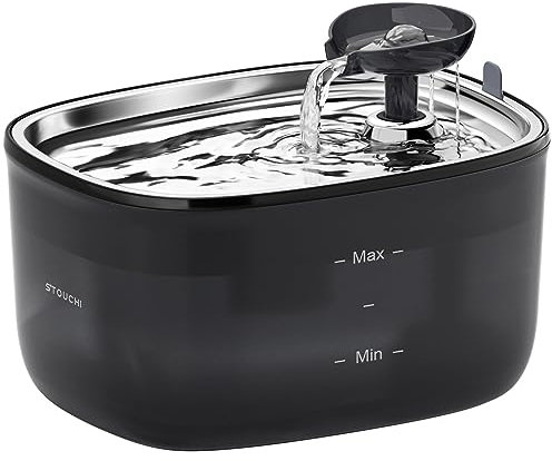 Katzenbrunnen,Super Leise Stouchi Edelstahl Trinkbrunnen für Katzen 2.5L Trinkbrunnen für Katze,LED Licht,BPA-Frei mit 2 Filter,Katzen Hunde Wasserbrunnen Leicht zu Reinigen,Durchsichtiger Wassertank