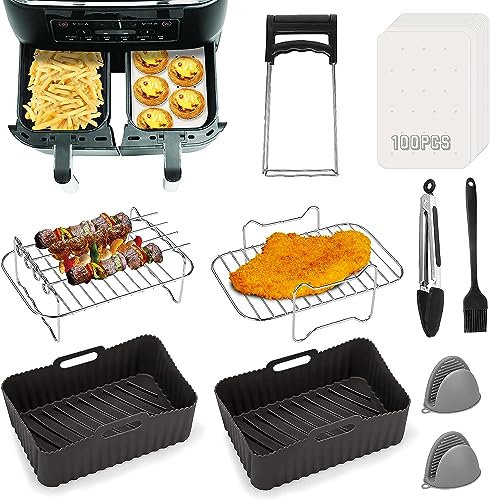 Shulltji Heißluftfritteusen Zubehör für Ninja Foodi AF400EU, AF300EU, Emerio, Princess, Innsky, COSORI, Tower 7,6L/8L/9L/9,5L Dual Zone Heißluftfritteuse Air Fryer Accessories