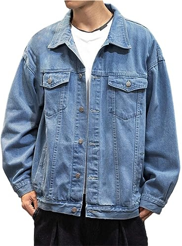 L9WEI Jacka herr, herr jeansjacka enfärgad revers övergångsjacka herr denim jackor höst långärmad fritidsjacka mode streetwear, Mörkblå, 3XL