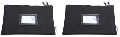 effektivo Banktasche mit Reißverschluss abschließbar & versiegelbar mit Fenster für Visitenkarten Stoff schwarz für Dokumente bis DIN A5, Schwarz, 29 x 19 cm (Packung mit 2)