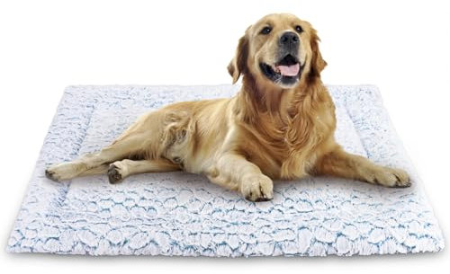 Aspand Hundebett für Grosse und Mittelgroße Hunde-Hundebetten mit Weichem, 94x61cm, Orthopädisches Hundematte, Kurzem Flor und Rutschfester Unterseite in Marmoroptik, Blau
