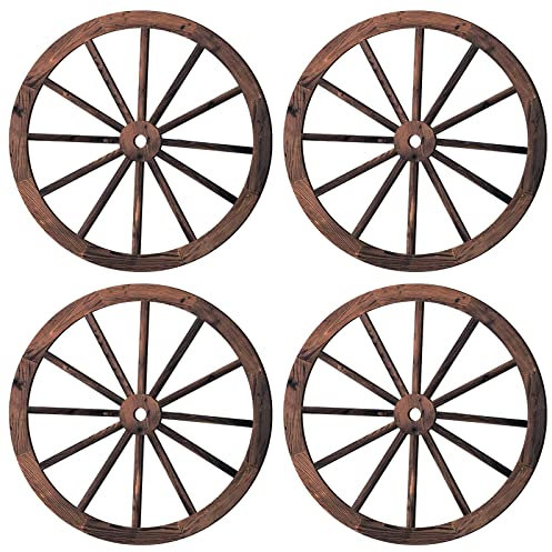 Qunclay Dekoratives Wagenrad aus Holz, Vintage, Party, Bauernhaus, Wagen, Räder, rustikale Hof-Hängedekoration für Garten, Zuhause, Bar, Garage, 45 cm, 4 Stück