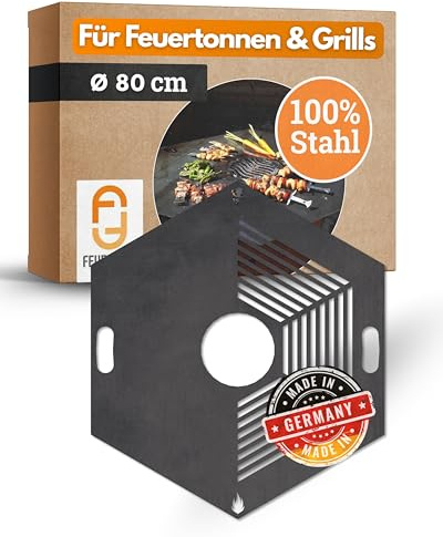 Feuerfest 123 Grillplatte eckig I Ø 80cm I Feuerplatte aus Feinkorn-Stahl I Massive Plancha-Platte mit 4mm Stärke I Grillaufsatz für Feuerschale, Feuertonne, BBQ-Grilltonne & Kugelgrill