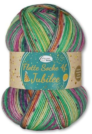 Frida's Wollhaus Rellana 100 g Flotte Socke 4 f. Jubilee Schurwolle superwash OEKO-Tex 6 Farben (1762 | pink-grün-gelb)