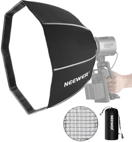 NEEWER 20/50cm Octagonal Softbox with NEEWER Mount, Quick Folding Quick Set Up Octabox Softbox with Light Diffusers/Honeycomb Grid/Bag for MS60 MS60B MS60C MS150B LED Video Studio Light, NS4P