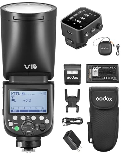 GODOX V1PRO N 2.4G Wireless Rundblitz Blitzgerät + Blitzauslöser 1/8000 s HSS 1,3 s Wiederaufladezeit, M/TTL-Blitzmodus, 22 Stufen Blitzleistung einstellbar, mit Typ-C Cable für Nikon-Kameras