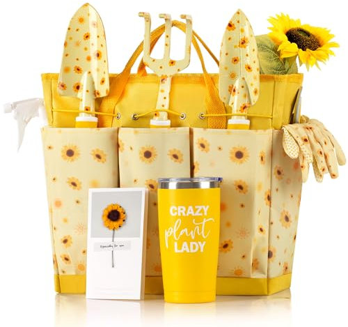 LZPTYYSN Outils de jardinage pour femme, ensemble d'outils de jardinage robustes avec sac à outils de jardin, cadeaux de jardinage tournesol pour femme, anniversaire