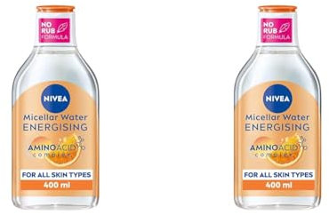 NIVEA Micellar Water Energising (400ml), Micellar Cleansing Water with Amino Acid Complex + Vitamin C, Vitamin B3 and Cranberry Extract, Effective Make-Up Remover (Pack of 2)