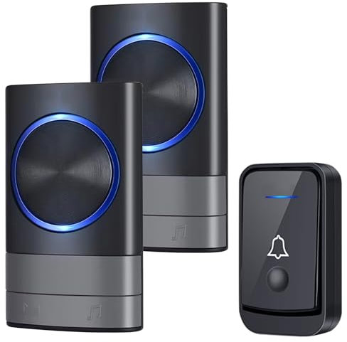 Campanelli Wireless, KEWUZY Campanello Senza Fili da Esterno IP44, 52 Suonerie, 5 Volumi Selezionabili, Wireless Doorbell con Raggio d’Azione 400M, Indicatore LED, Porta Campanello (Nero2+1)