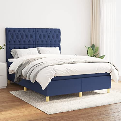 CKioict Palettenbett Modernes Bettgestell Jugendbett Boxspringbett mit Matratze Blau 140x190 cm StoffGeeignet für Arbeitszimmer, Wohnzimmer, Hotel