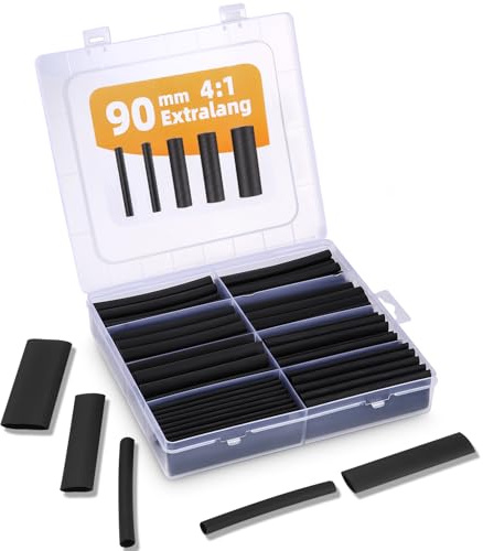LEAZZLE 100 Pièces Kit de Gaine Thermorétractable Etanche, 90mm Extra-Longue, 4:1 Tube Thermoretractable à Double paroi, Gaine Thermo pour l'Isolation Électrique et les Connecteurs de Câble - Noire