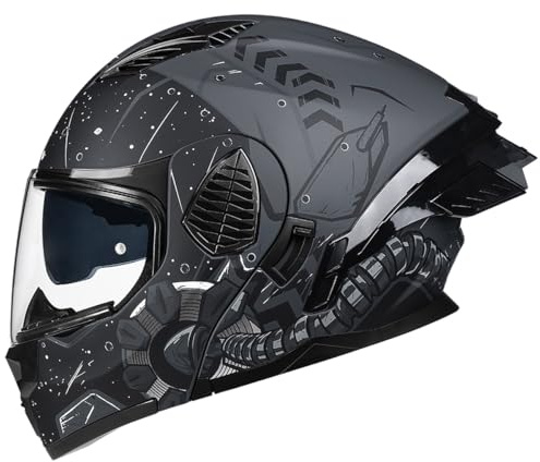 Woljay Motorrad Integral Klapphelm mit Doppelvisier integriertes Motorrad für Erwachsene Männer und Frauen Straßenrennen Moped DOT/ECE Zugelassen (Starry Sky-Transparent Visor,Small)