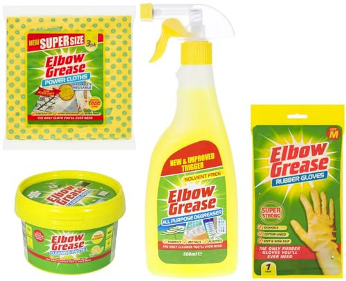 Elbow Greese Cleaning Kit All Purpose Degreaser, Cleaning Paste, Power Cloths and Rubber Gloves, Kitchen and Bathroom Cleaning, Glass and Ceramic Cleaning