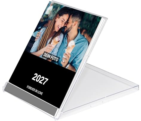 PhotoFancy® - Personalisierter CD-Tischkalender 2027 mit eigenen Fotos - Retro-Design Tischkalender in CD-Box - Fotokalender im Vintage-Stil selbst gestalten