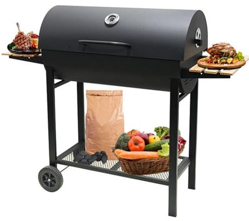Barbecue en Baril, Gril À Charbon avec Jauge de Température, Gril Fumé Au Charbon de Bois À Plate-forme Double Face, avec Contrôle de la Température, Adapté Au Camping en Plein Air, Aux Barbecues, Aux