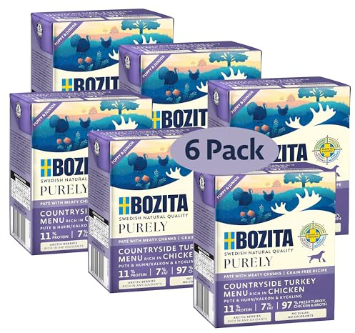 Bozita Purely Paté Puppy & Junior Pute – 370g – getreidefreies Nassfutter in der Dose für Hunde – mit 11 % Protein & 7 % Fett – für alle Hundegrößen & Aktivitätslevel – ohne künstliche Zusätze