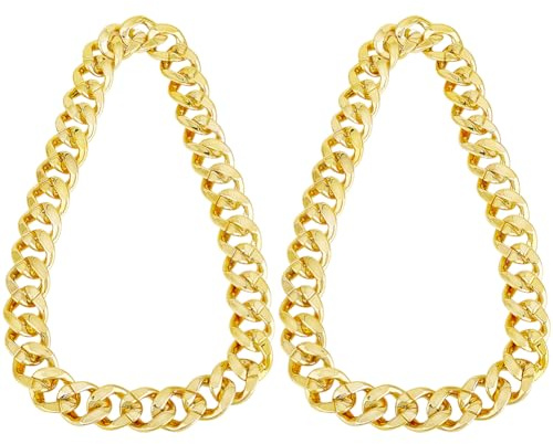 SOFPLATE Hip Hop Kette Gold Silber Halskette Herren Kunststoff 80cm Kubanischen 90er 80er Gliedern Künstlich Golden Klobige Dick Groß Jahre Punk Stil Panzerkette Rapper Kostüm Umschlaghalsk