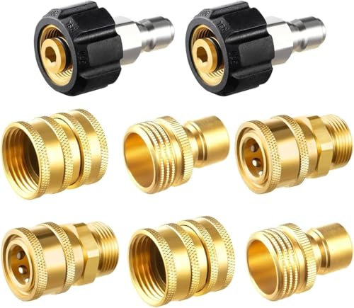 Bestgle 8 Stück Hochdruckreiniger-Adapter-Set, Schnelltrenn-Schlaucharmaturen, M22–14 Drehgelenk auf 3/8 Zoll Schnellanschluss, 3/4 Zoll Stecker auf 1/2 Zoll Schnellspanner, 5000 PSI