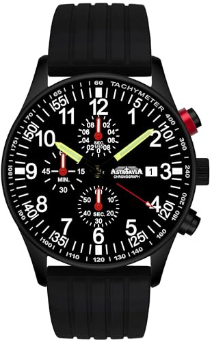 ASTROAVIA Herren-Armbanduhr Chronograph Quarz Silikon Armband schwarz N31BK6