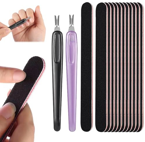 12 lima per unghie 100/180 grana e 2 pezzi per rimuovere cuticole, lime per unghie naturali in gel per unghie naturali, lima lucidante per unghie e styling