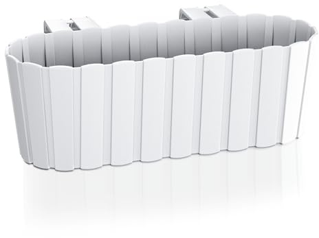 DIKEL Fioriera 38 x 21 x 13 cm | Fioriera da balcone con gancio in plastica | 4,9 l di volume | Fioriera per balcone o giardino | Bianco