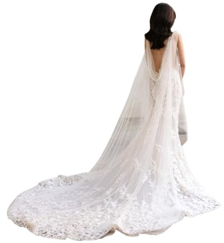XLyrriun Langes Hochzeits-Cape-Schleier-Brautstola for Hochzeitskleid, weicher Tüll, der die Schultern bedeckt, Hochzeitsaccessoires for die Braut für Hochzeiten, Tänze(White1)