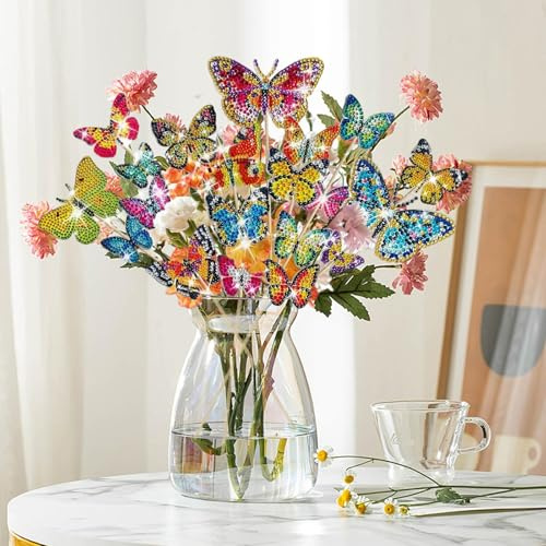 20 Stück Diamond Painting Schmetterling Set, Entspannendes Diamant Painting für Kinder und Erwachsene - beeindruckender Deko-Wirkung, DIY Diamond Painting Kinder für Dekoration von Gärten und Balkonen