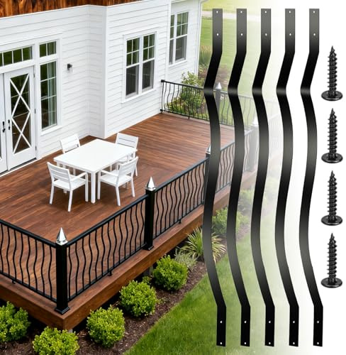 WUDLEP 51-Packs Deck Balusters, 32.25/82cm Metal Balusters with Screws, Durable Black Wavy Railing, for Deck Railing, Outdoor Stairs, Courtyards, Balcony