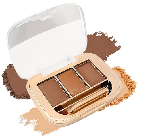 Augenbrauenpuder-Set, 3-farbige Augenbrauenpalette mit Pinsel und Spiegel, langanhaltende und wasserfeste natürliche Farbtöne für alle Hauttöne, vielseitig einsetzbar zum Füllen, Formen von