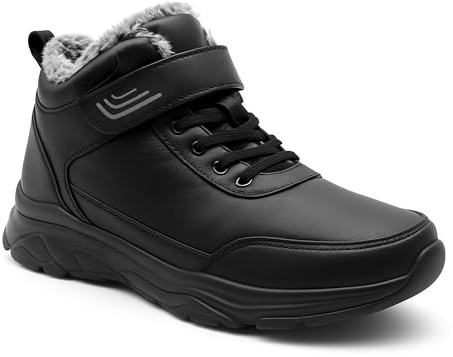 Mens Winter Snow Boots Thermal Faux Fur Lined Insulated Touch Fasten Lightweight Faux Leather Outdoor Walking Trainers (Black, 9, UK Footwear Size System, Adult, Men, Numeric, Medium, 9)