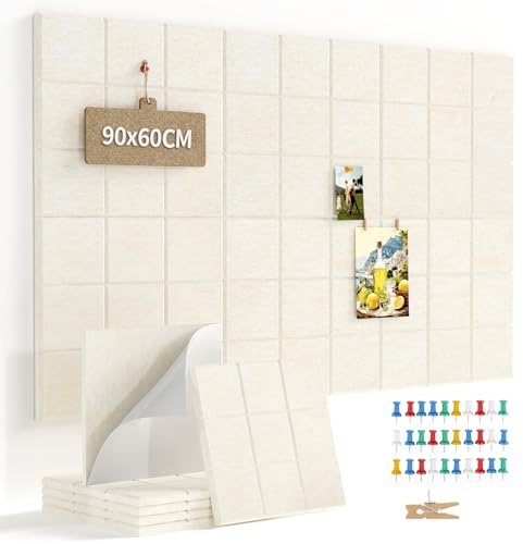 90x60cm Große Filz Pinnwand Selbstklebend: Extra Stark Klebend 6er Pack | Filzboard als Korkwand Alternative - Dekorative Fotowand and Memoboard - Pinnwand Modern für Büro Wanddekoration Kinderzimmer
