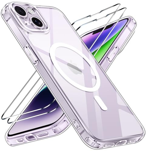 iVoler Cover Magnetica per iPhone 14 con 2 Pezzi Pellicola, Trasparente | Anti-ingiallimento Compatibile Con MagSafe, Protezione Anticaduta Di Livello Militare, Custodia Sottile Antiurto