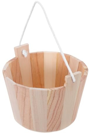 BESPORTBLE Sauna Holzeimer Mittelgroß aus Wetterfestem Holz mit Seilgriff und Integrierter Wasserfalldusche für Dampfbad und Sauna Zubehör
