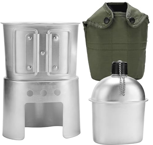 Kit mensa, mensa metallica in alluminio da 850 ml con tazza e fornello, set completo di mense militari per campeggio, escursionismo e avventure all'aria aperta Tazza in acciaio inossidabile