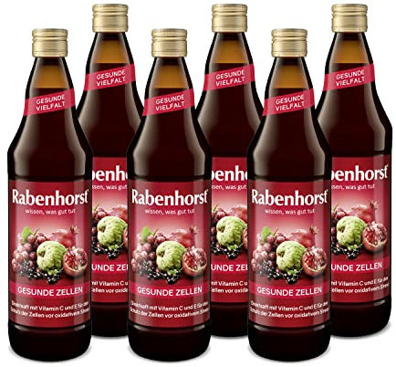 RABENHORST Gesunde Zellen 6er Pack (6 x 700 ml) - Mehrfruchtsaft mit Vitamin C, E, Traubenkern-Extrakt und entkoffeiniertem Grüntee-Extrakt