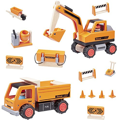 howa Baustelle mit Bagger, Kipper und 12 TLG. Zubehör aus Holz 15900