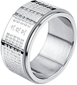 HIJONES Hommes Acier Inoxydable Prière Gravé Bouddha Mantra Spinner Anneau Bague 11mm Grand Caractère Chinois Taille 60