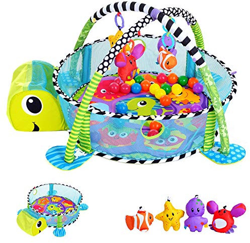 KINDEREO 3in1 Schildkröte Erlebnisdecke, Bällebad, Krabbeldecke, Spielbogen, Spieldecke, Lernmatte