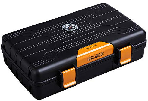 CIGARLOONG Zigarren-Humidor für Reisen, Doppelschichtig, mit Hygrometer und Luftbefeuchter (Farbe: Orange)