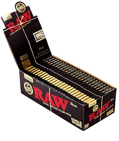 Raw Black Single Wide, Regular Papers, Extra Fine, 50 Short Papers per Booklet, 1 Box (50 Booklets)