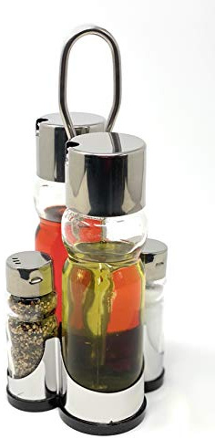 Menage Essig und Öl Spender Glas Salz Pfeffer Set Edelstahl 210 Silber Glas Ölspender