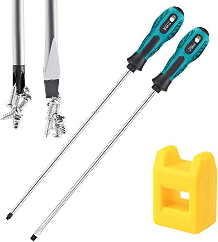 uoboeuq Lot de 2 tournevis de 30,5 cm de long, tournevis à lame longue, tournevis PH2 30,5 cm, tournevis à fente et tournevis cruciforme