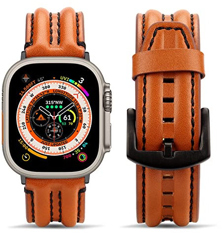 Tasikar Lederarmband Kompatibel mit Apple Watch Armband 49mm 46mm 45mm 44mm 42mm, Echte Leder Handgemacht Ersatz Armbänder kompatibel mit iWatch Ultra Serie 10 9 8 SE 7 6 5 4 3 2 1 (Dunkelbraun)