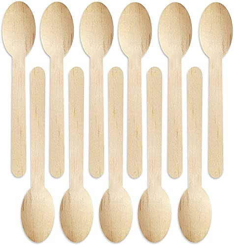 Belexy 6.5 Wooden Dessert Spoon, Eco-Friendly Round Wooden Spoons, Disposable Teaspoon, Biodegradable Compostable Set for Parties, Events and Weddings - Pack of 100